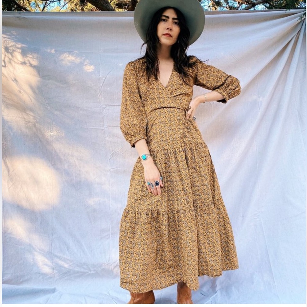 Christy Dawn The Noah Wrap Dress in Marigold Calico Floral Size Large